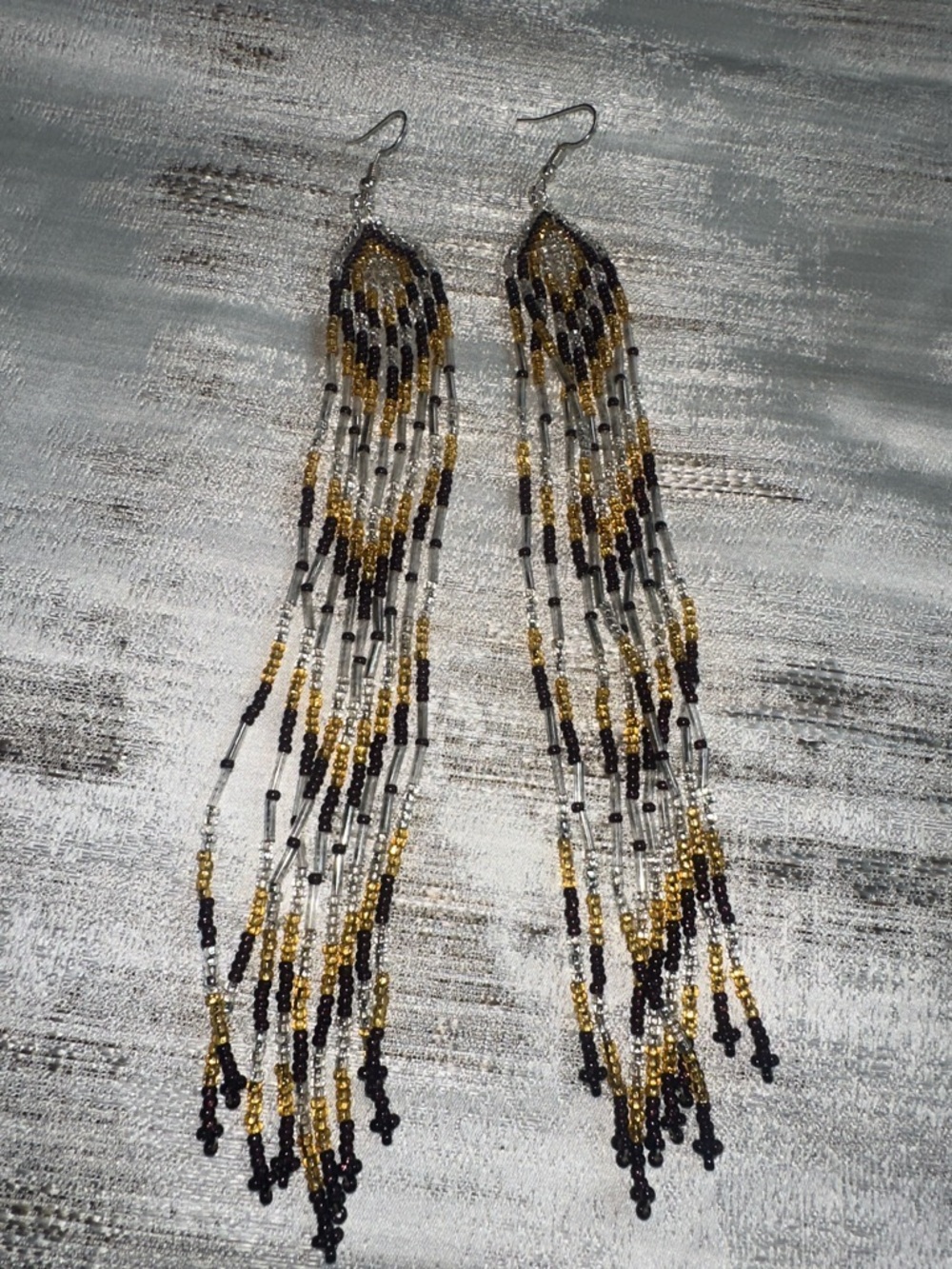 Brand new Handmade Gold and Black Beaded Fringe Earrings - Women Jewelry